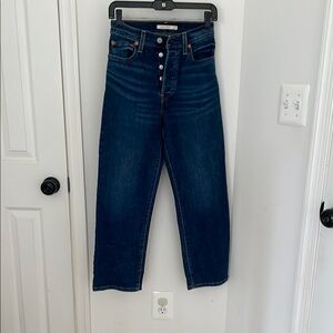 Levi's Dark Blue High-Rise Cropped Button-Fly Jeans